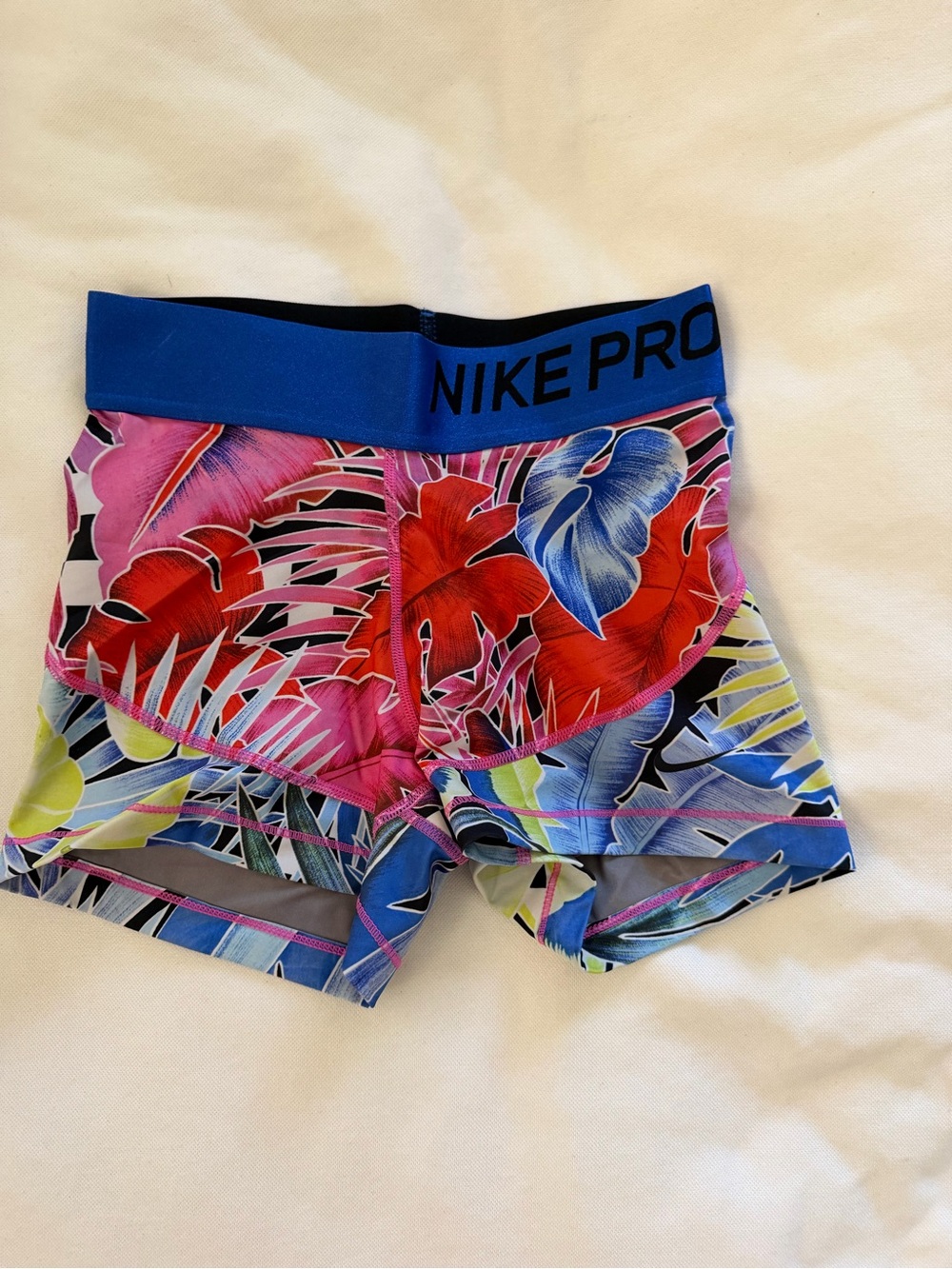 Nike Blue-Waistband Tropical Print Compression Shorts